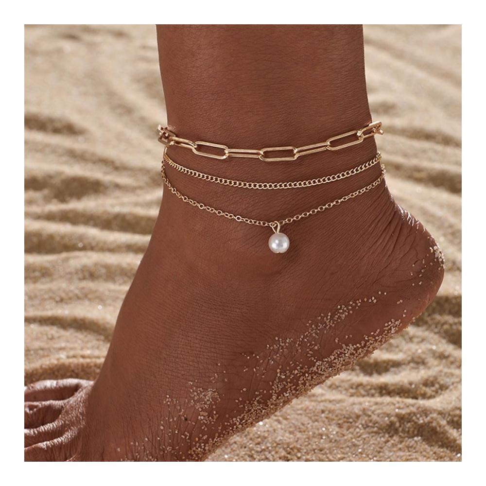 Entdecke den einzigartigen Charme Boho-Fußkettchen mit Goldperlen - Perfektes Accessoire für stilbewusste Damen und Mädchen! Geschichtetes Design zum Verlieben