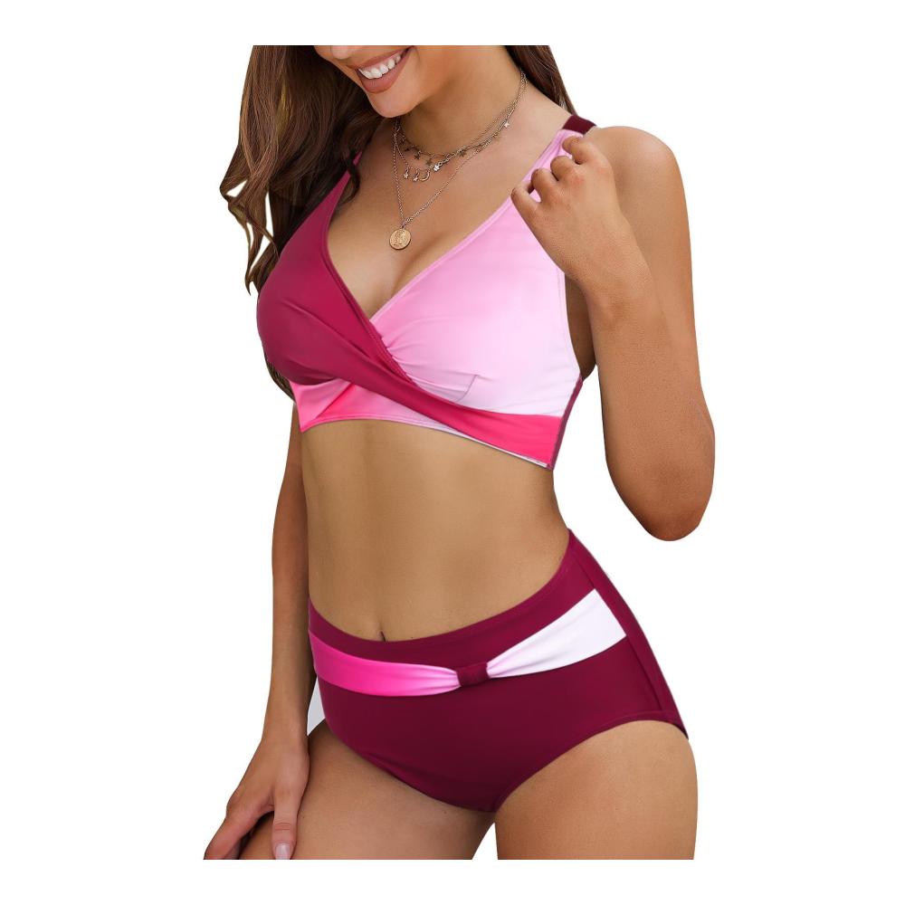 Badeanzug Damen Zweiteiliger Bikini Set für Bauchweg im Blumenmuster mit Push-Up Bügel und Neckholder für Strand und Schwimmbad