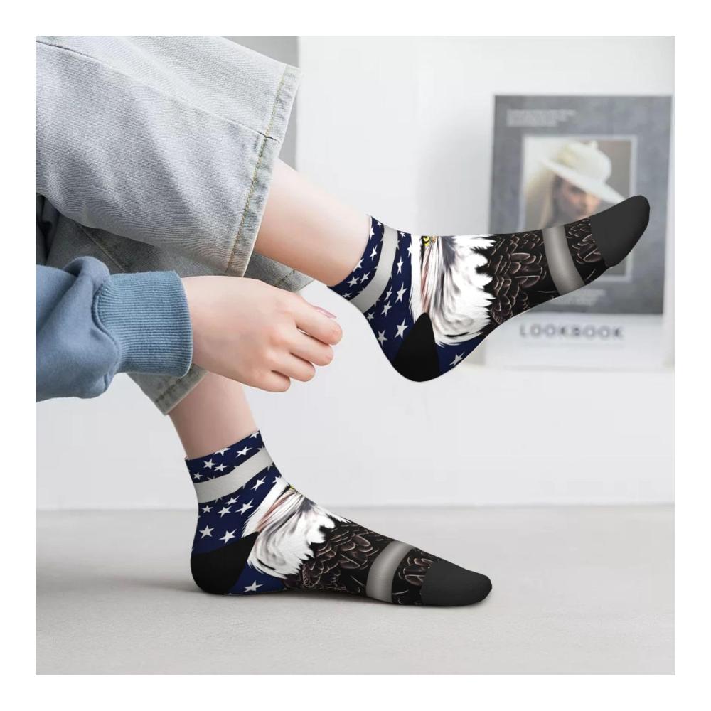 Knöchelsocken in Weißkopfseeadler-Flaggenmuster – Bequeme Socken mit amerikanischen Motiven für Erwachsene – Passend für Männer und Frauen – Einheitsgröße