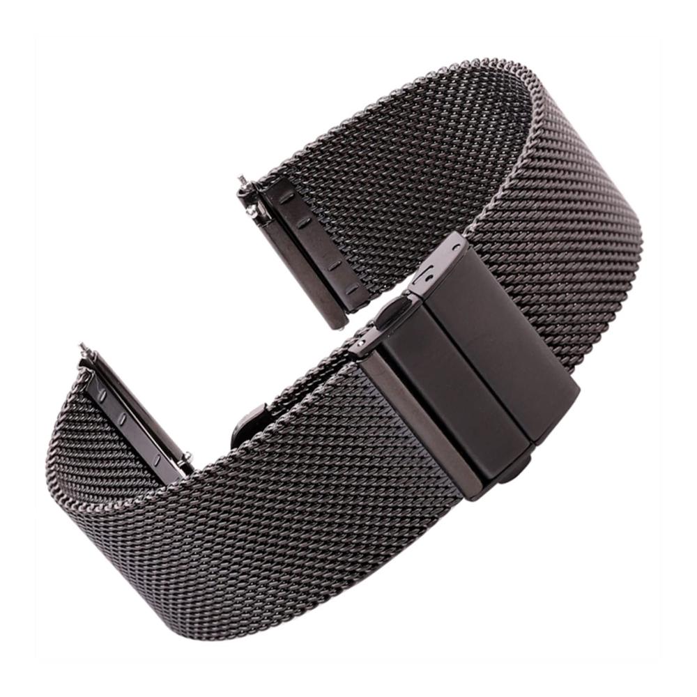 Elegantes Edelstahlband für Milanaise-Uhren in Schwarz und Silber für Damen und Herren größenverstellbar von 16-24 mm mit Implementierungsverschluss