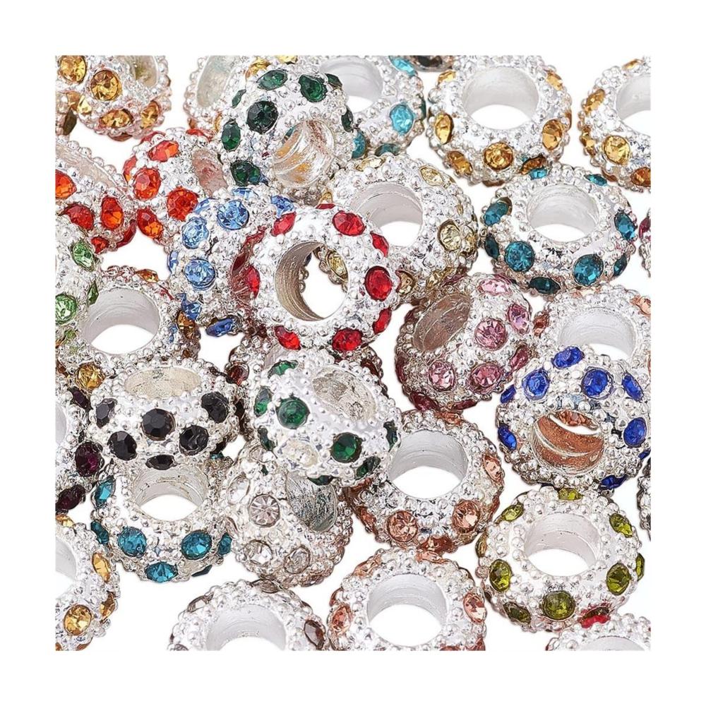 Entdecken Sie die Schönheit von Edelsteinen 100 Stück Legierungs-Strass europäische Perlen - Große Lochperlen Rondelle Metall gemischt 11x6mm - Loch 5mm