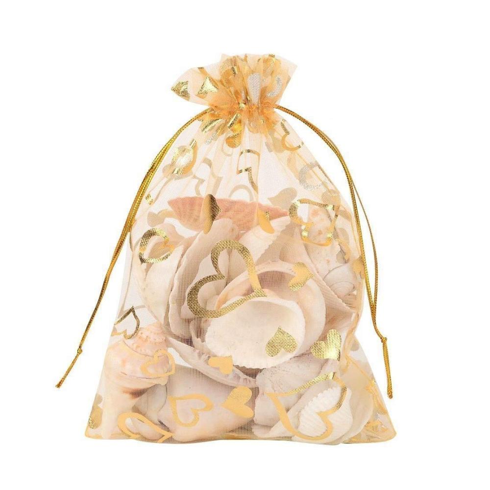 Luxuriöse 100er Packung Goldene Organza Schmuckbeutel 9x12 cm – Elegante Präsentverpackung für Hochzeits- und Partygeschenke
