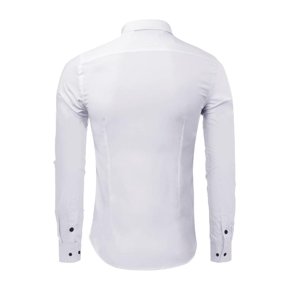 Bügelfreie Herren-Businesshemden mit Stretch langärmlig schlank tailliert aus Polyester einfarbig EU-Größe S-XXL Weiß/Schwarz/Blau