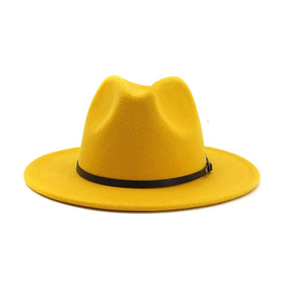 Stilvoller Damen Fedora Hut Vintage Design mit breiter Krempe und eleganter Gürtelschnalle - Perfekter Panama Hut für Damen in Gelb