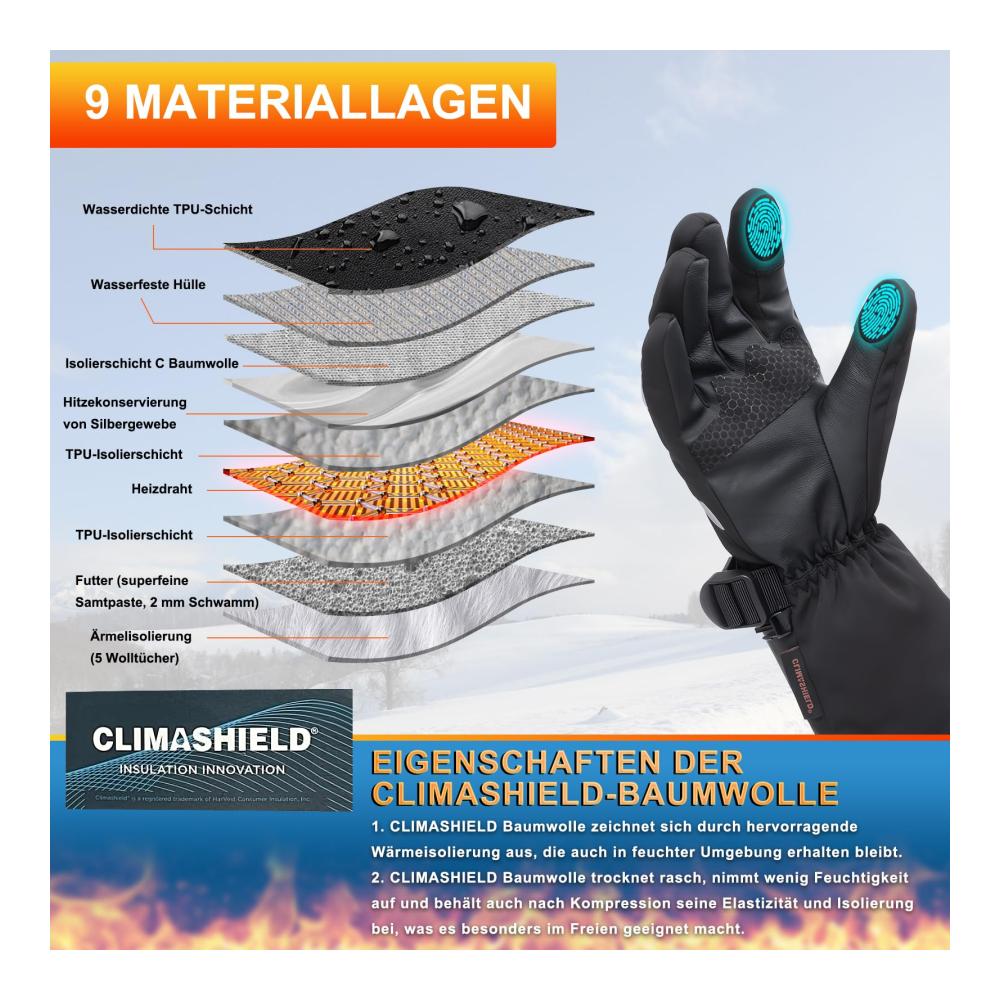 Ultimative Beheizbare Handschuhe Extra Wärme 3 Temperaturstufen Wiederaufladbar. Perfekt für Winteraktivitäten wie Wandern Motorradfahren & Skifahren
