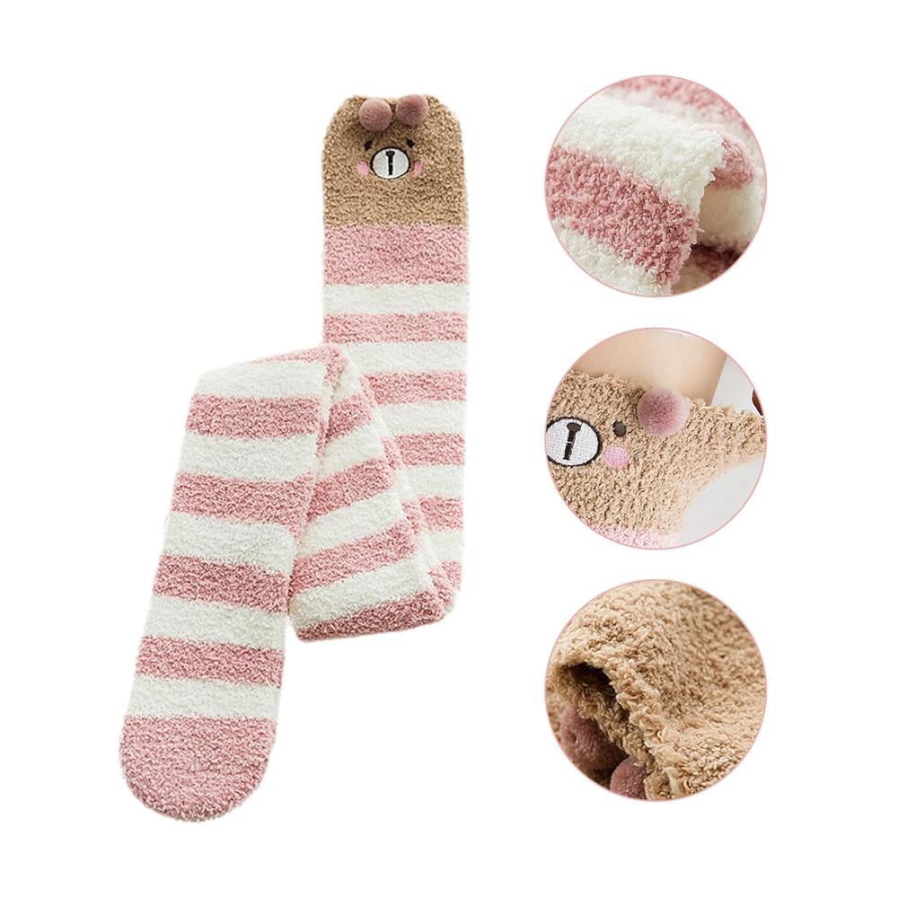Entdecken Sie die ultimativen Kniestrümpfe Cartoon-Tier-Korallen-Fleece-Streifen für Damen | Flauschig extra lang warm und dick