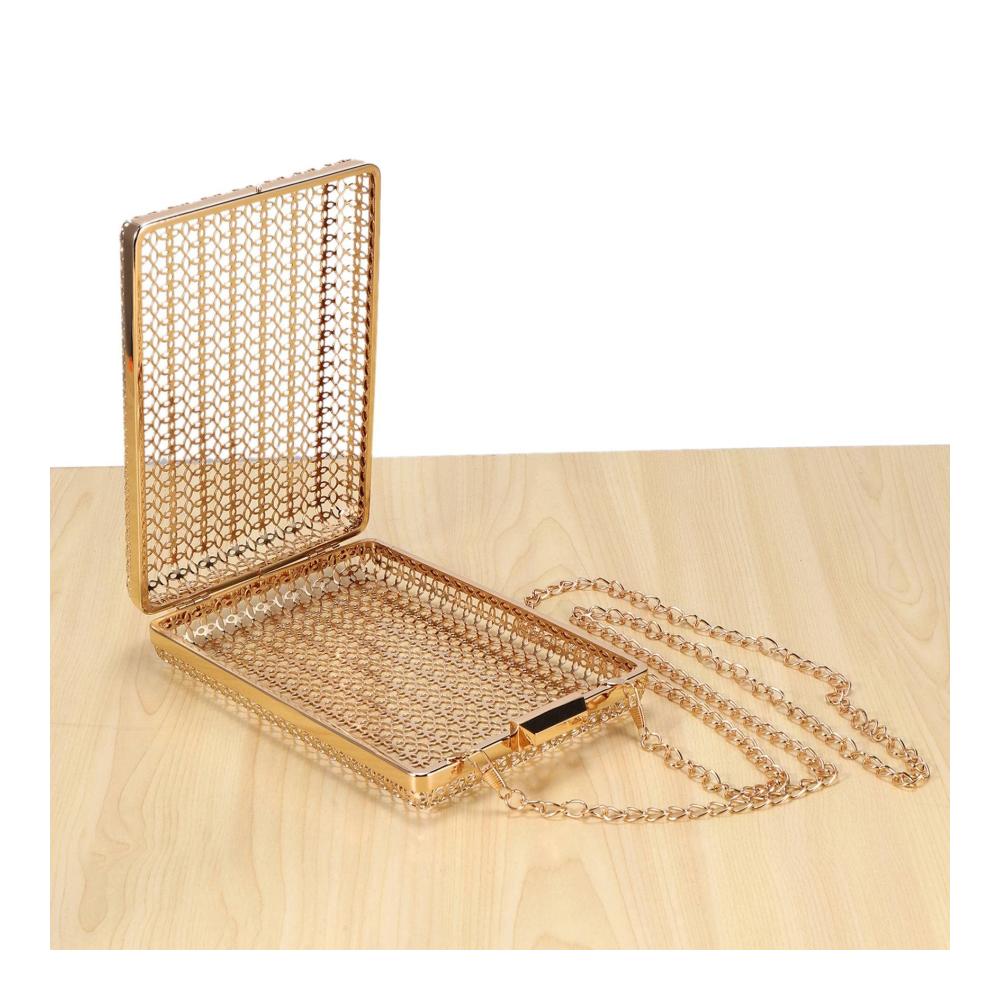 Einzigartiger Modestil Edle Clutch Handtasche in Gold Damen Abendtasche mit Metall Hohl Cage Design perfekt für stilvolle Schulter- und Umhängetaschen