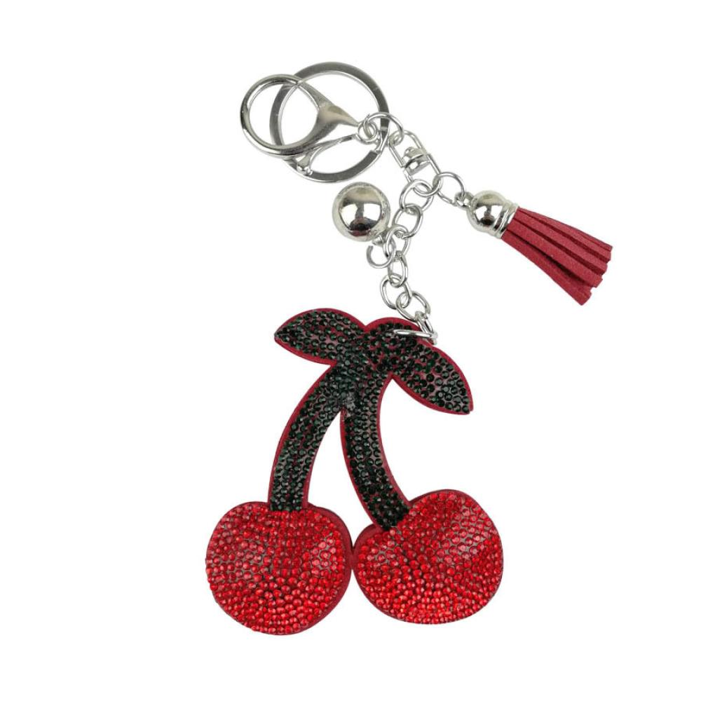 Attraktive Damen-Schlüsselanhänger 4 Stück mit heißen Diamanten und Kirschen perfekt für Taschen und Autos. Das ideale Geschenk