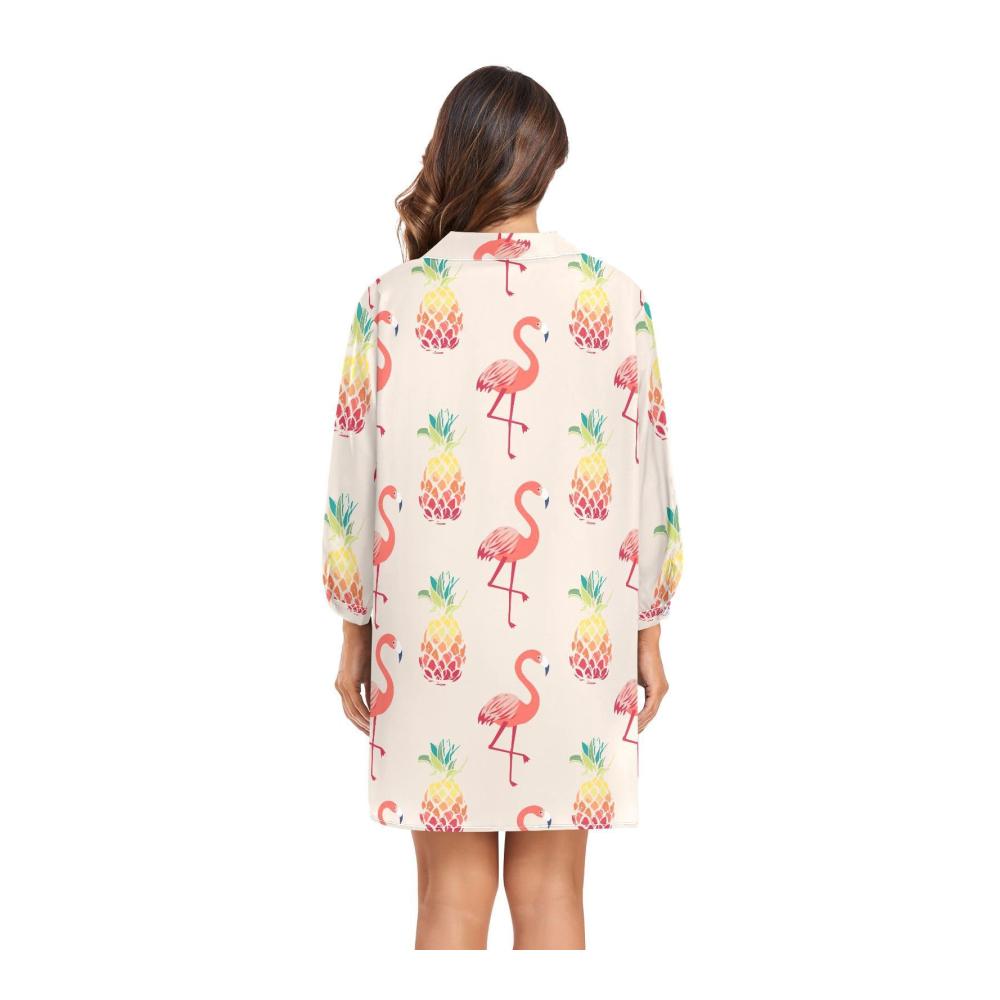 Entdecke exotische Eleganz Pareos & Strandkleider für stilvolle Strandtage! Hawaiisches Flamingo-Ananas-CoverUp - perfekt für Damen-Bademode & mehr