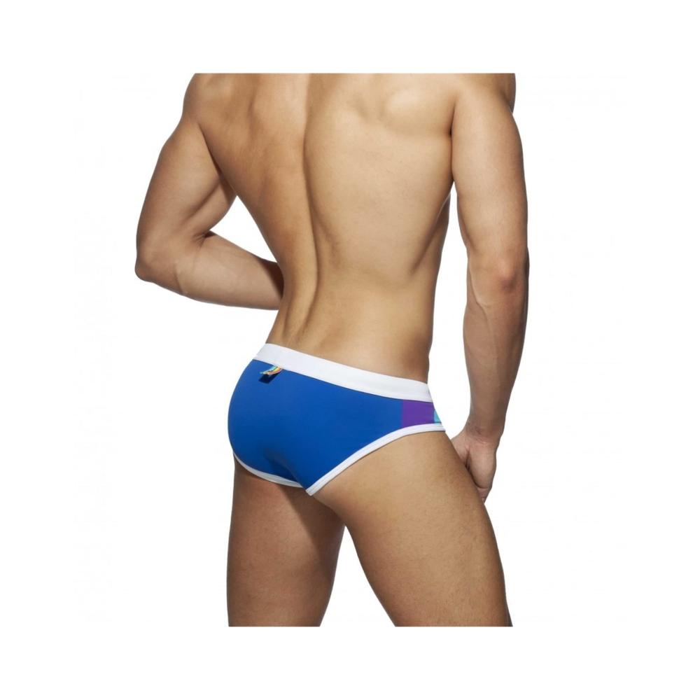 Entdecke den ultimativen Style Badehosen für Herren – Regenbogen-Dreieck Strandshorts niedrige Taille enganliegend und aus dickem Nylon. Hol dir deinen perfekten Bikiniunterteil jetzt