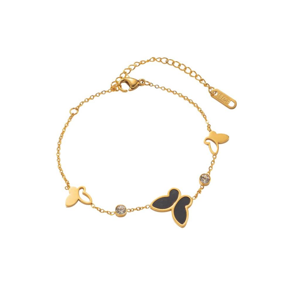 Armband Schmetterling Damen Verstellbar Edelstahl Vergoldet mit Zirkonia Stein und Cut Out Design Freundschaftsarmband für Sie Schmuck Geschenk