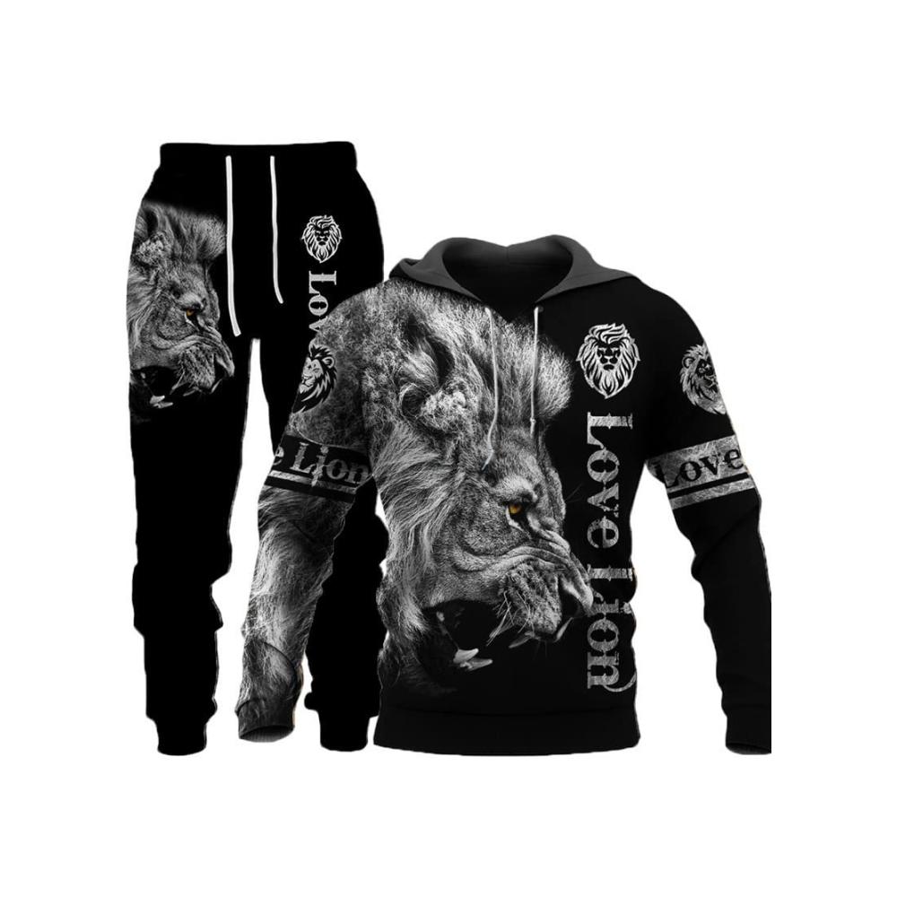 3D-Trainingsanzug für Herren Stylischer Jogginganzug für Paare mit Kapuzenjacke und Jogginghose (3XL-6XL