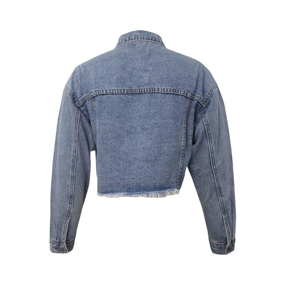 Damen Jeansjacke im abgenutzten Look mit Reißverschluss Oversized-Fit Plus Size und Taschen Oversized Denim-Jacke mit Kordelzug und Kettendetails