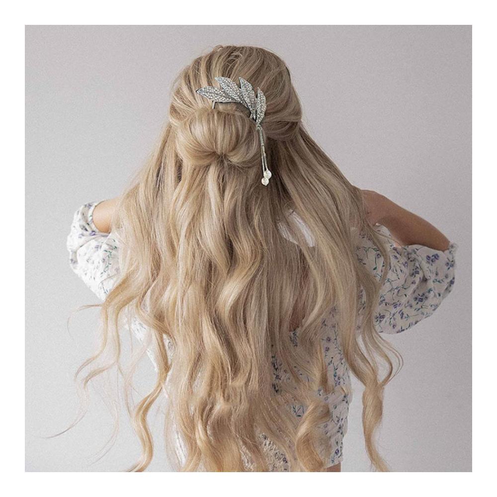 Quaste Haarspange mit Kristallperlen und Haargabel - Schicker und edler Kopfschmuck für Frauen und Mädchen - Elegantes Haar-Accessoire für Hochzeiten Partys und besondere Anlässe (Silber