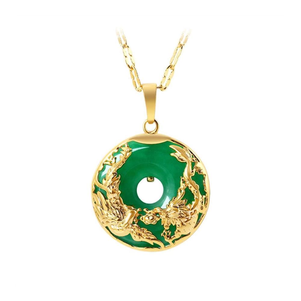 Erstklassige Hetian-Jade Drachen- und Phönix-Anhänger-Kette aus 925er Silber – Einzigartiges Chalcedon-Amulett für stilvolle Schmuckliebhaber – Grünes Edelsteinfarbton-Meisterwerk