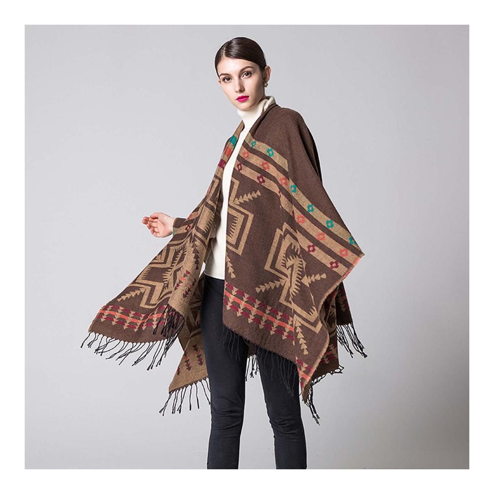 Exquisite Pashminas Damen-Poncho mit Druck Quasten & offener Vorderseite - Stilvoll und einzigartig perfekt für Eleganz und Komfort BM004