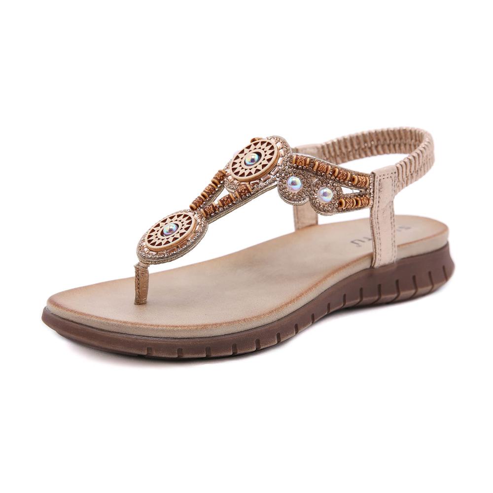 Damen Vintage Sommerschuhe PU Leder Flache Sandalen für Frauen Komfortabel Atmungsaktiv Wandersandalen S90