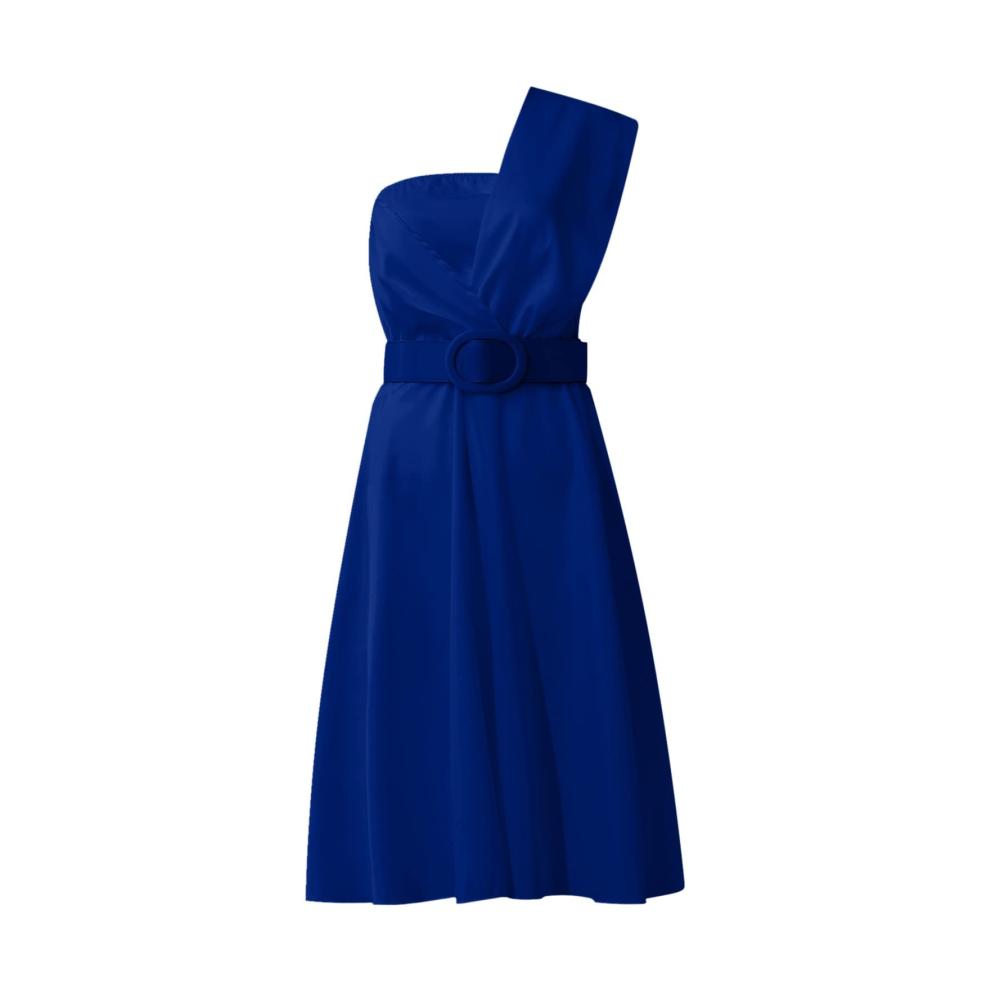 Entzückendes Sommerkleid Feminines Knielanges Cocktailkleid mit Gürtel One-Shoulder Ausschnitt und luftigem Design für stilvolle Damen. Ideal für Partys
