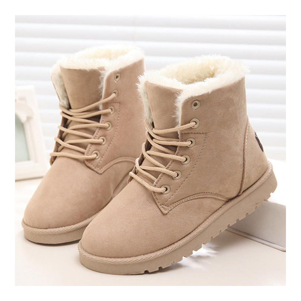 Damen Stiefel Warme Gefütterte Schlupfstiefel für den Winter | Bequeme Kurzschaft Stiefeletten für Frauen in Beige Größe 39 | Outdoor Combat Boots