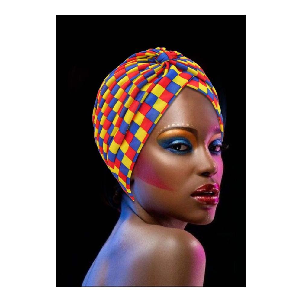Stilvoll und schützend Set aus 2 vorgebundenen bedruckten Schirmmützen in Regenbogenfarben für Frauen und Mädchen ideal bei Haarausfall. Gönnen Sie sich den afrikanischen Turban-Look