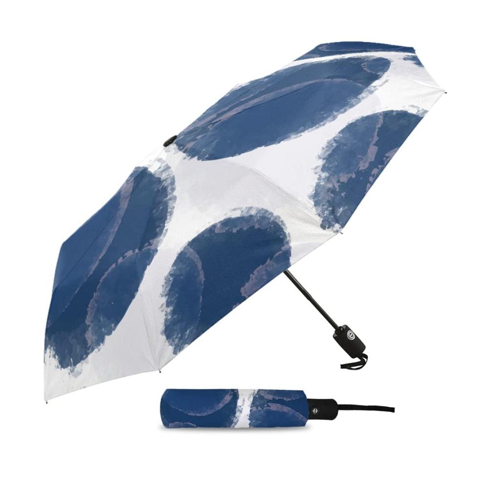 Hochwertiger Stockschirm Automatischer Faltbarer Regenschirm Aquarell Vintage Blau für Herren & Damen - Perfekter Outdoor-Schutz auf Reisen - 1St
