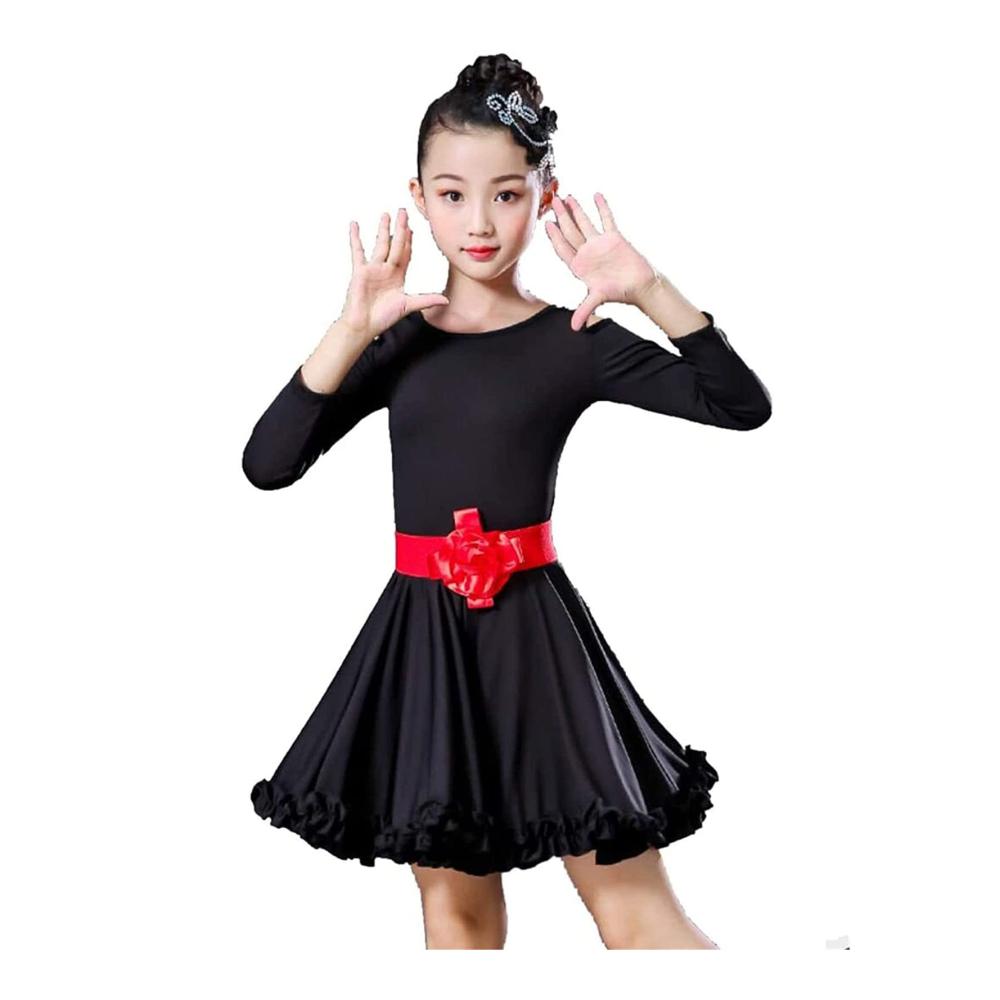 Entzückendes Mädchen Latein Tanzkleid Kurzarm Tanzrock für Kinder perfekt für Salsa Rumba Cha Cha Tango! Bühnentauglich in stilvollem Schwarz Größe 120. Hol es dir jetzt