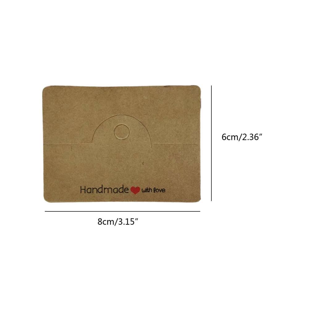 100 Stück 8 x 6 cm Schmuck-Armband-Displaykarten handgefertigt mit Liebe Aufdruck kraft Papier Karte Hängeetikett Kartonverpackung Anhänger Präsentationskärtchen Schmuckkästen