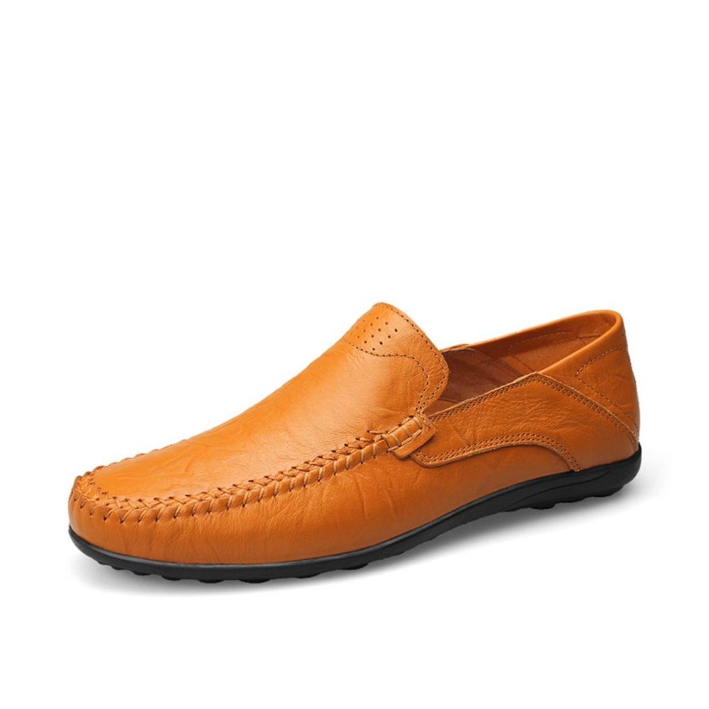 Erfrischende Gelbbraune Slipper & Mokassins Herren Leder Schuhe Atmungsaktiv Bequem Weiche Sohle Größe 45 EU