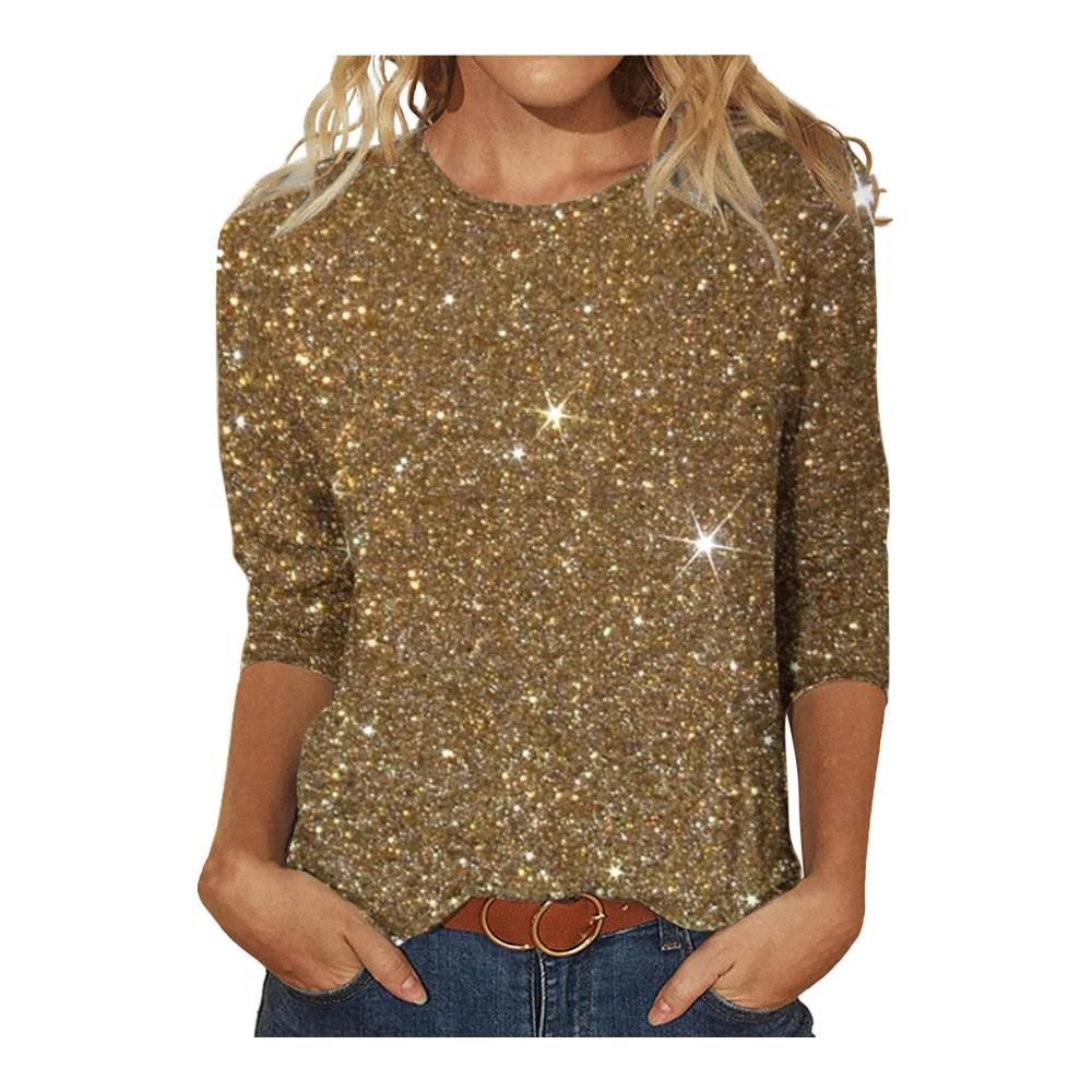 Schimmernde Tanktops für Damen Sommerliche Looks 2024 Kurzarm- und 3/4-Ärmel-Varianten Basic-Shirts Rundhals-Tunika Casual-T-Shirts Sommertops