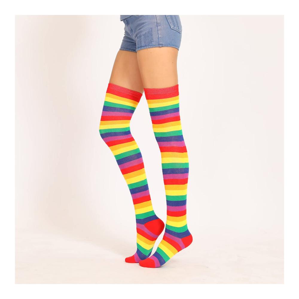 Erlebe Stil und Komfort Trendige Kniestrümpfe für Damen – YUEMING Lange Bunt gestreifte Socken mit kreativem Design