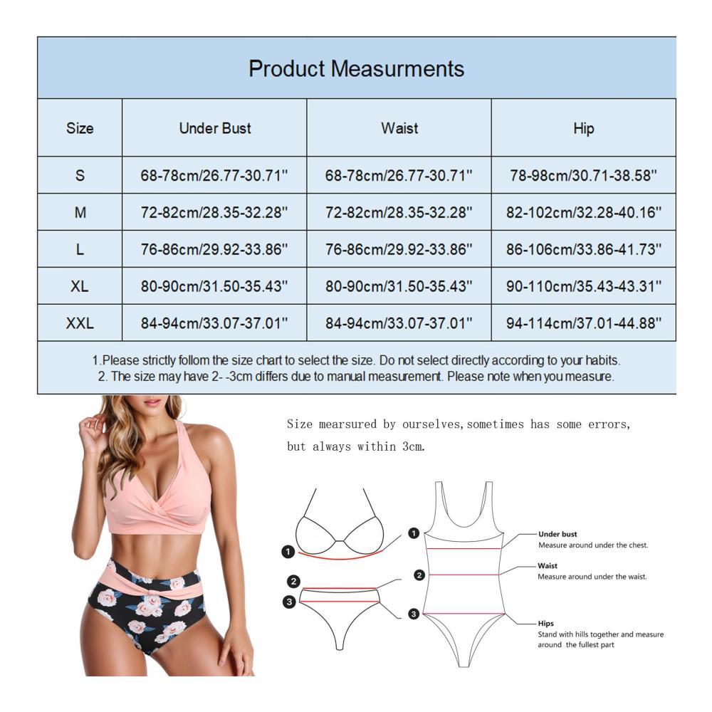 Badeanzug Damen Zweiteiliger Bikini Set für Bauchweg im Blumenmuster mit Push-Up Bügel und Neckholder für Strand und Schwimmbad