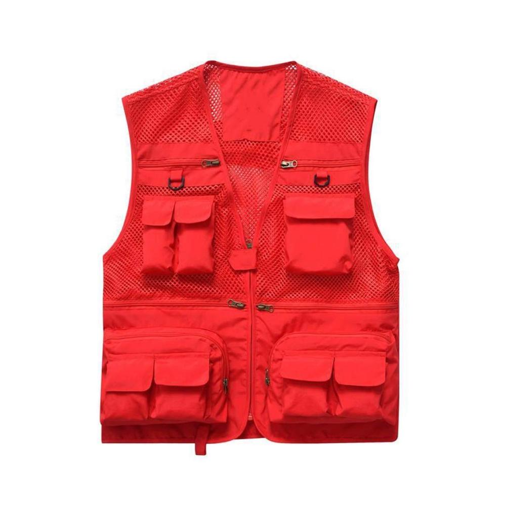 Entdecke die ultimative Angelweste Multi-Pockets atmungsaktives Netz XXL ideal für Outdoor-Angeln Fliegenfischer und Wanderungen! (Rot