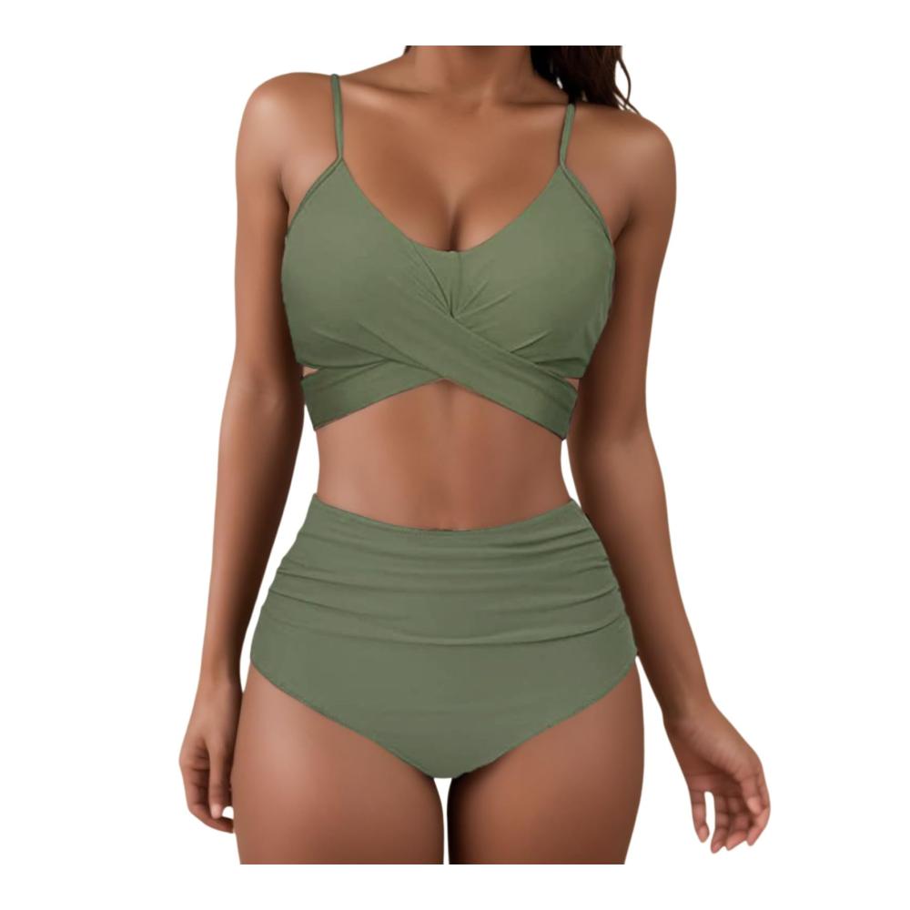 Bikini-Sets Damen Sexy Boho Tankini mit Push-Up-Effekt und hoher Taille - Attraktiver Badeanzug Set für Damen - Quadratische Uhren für Herren