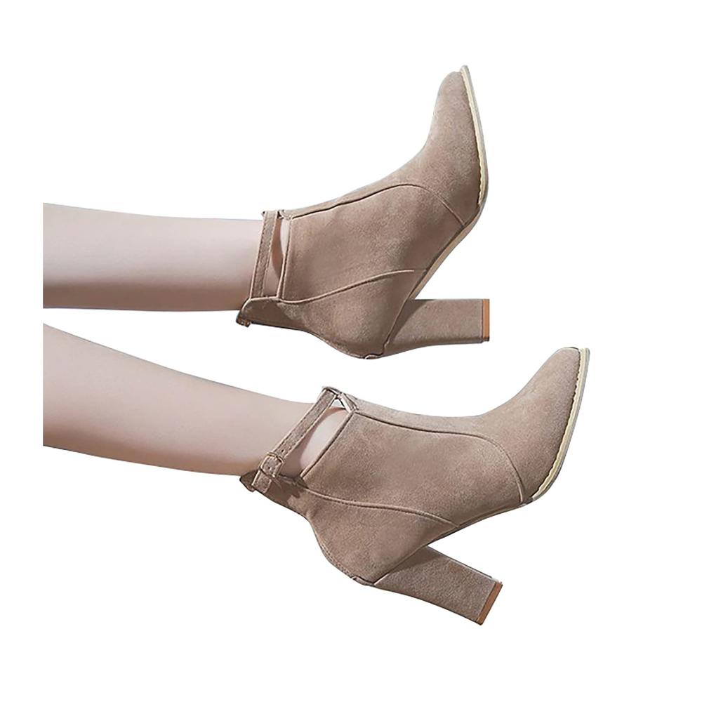 Damen Stiefeletten mit Blockabsatz - Bequeme Booties aus Kunstleder - Kurze Stiefel für Frauen mit dickem Absatz - Ankle Boots Bootie für Herbst Winter und Schnee - Wildleder-Stiefel mit Absatz