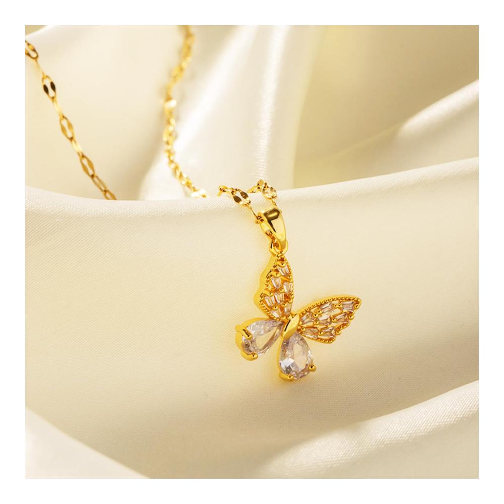 Elegante 18K Gold Schmetterlings-Kettenhalskette mit funkelnden Kristallen - Einzigartiger Schmuck für stilbewusste Frauen und Mädchen - Jetzt entdecken