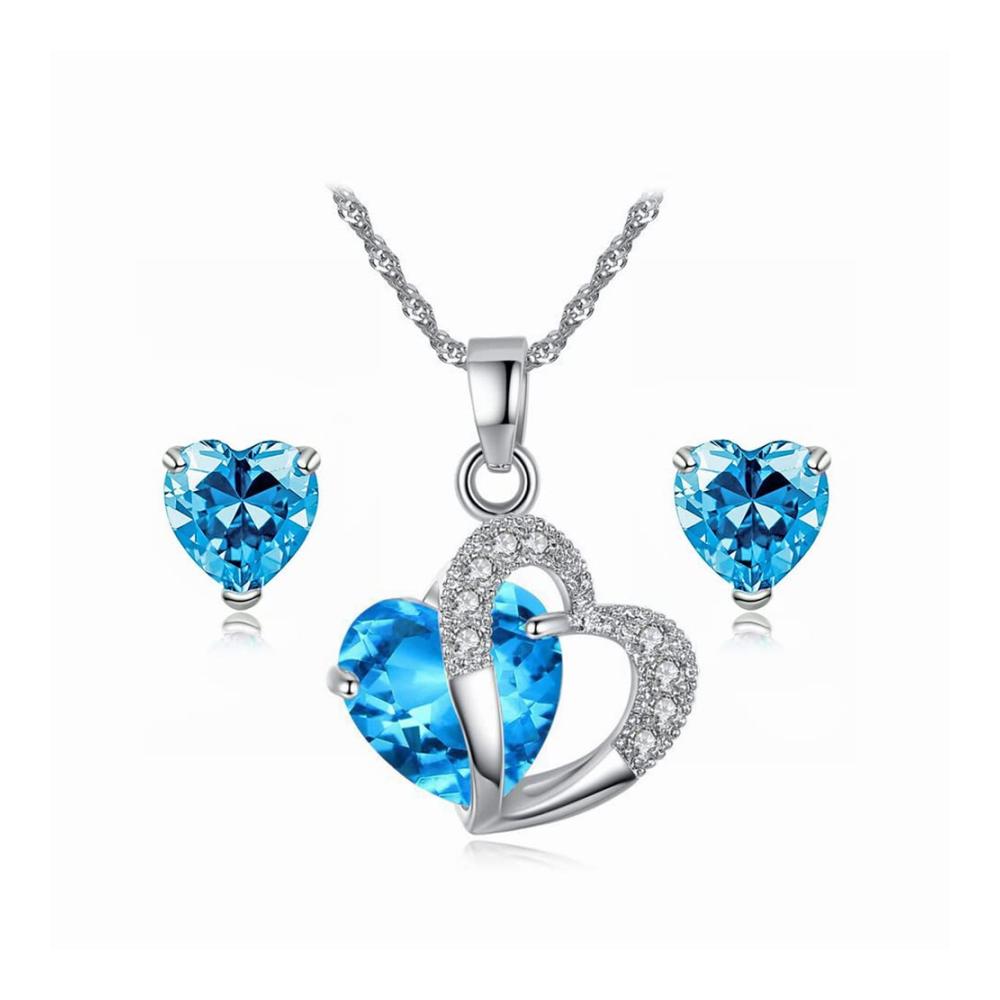 Einzigartiges Herz Schmuckset Anhänger Halskette und Ohrringe mit funkelnden Zirkonia perfekt für Hochzeiten Geburtstage & besondere Anlässe! Ideales Geschenk für Damen und Mädchen