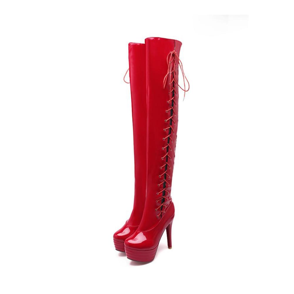 Auffällige Stiefel für selbstbewusste Frauen Über dem Knie dicke Sohle hohe Absätze und sexy Rot