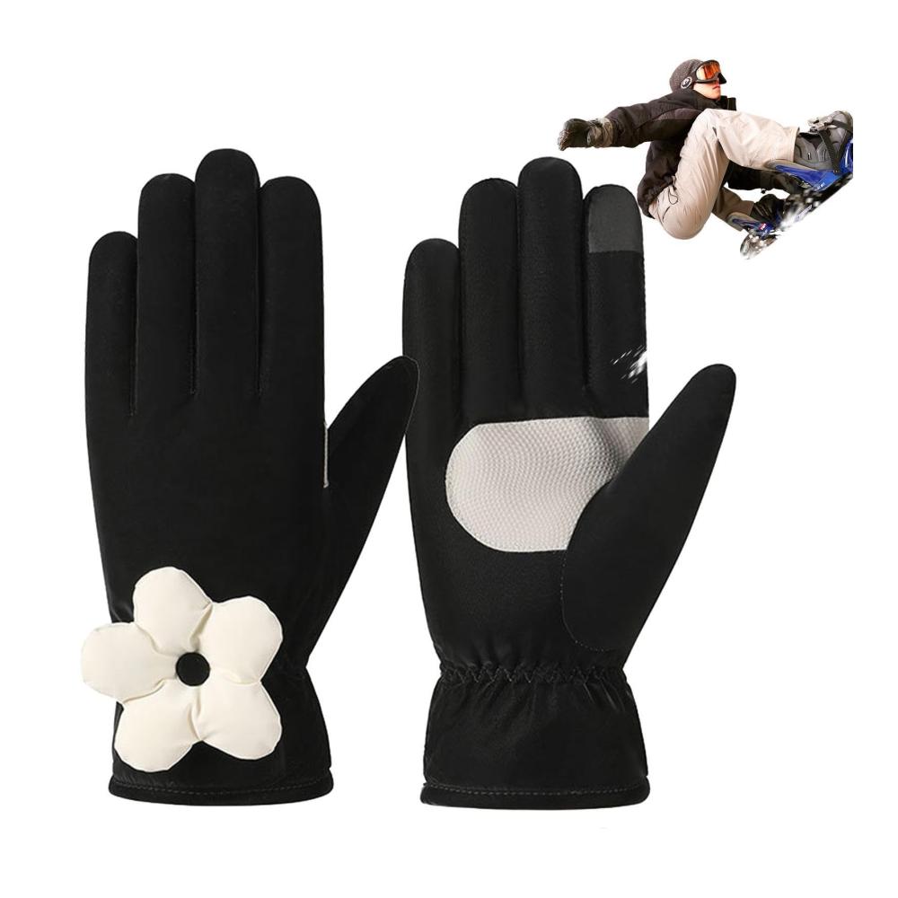Stilvolle Touchscreen-Handschuhe mit Blumenmuster | Damen Winterhandschuhe für kalte Tage | Warme Thermohandschuhe für Mädchen | Perfekte Ausrüstung gegen Kälte