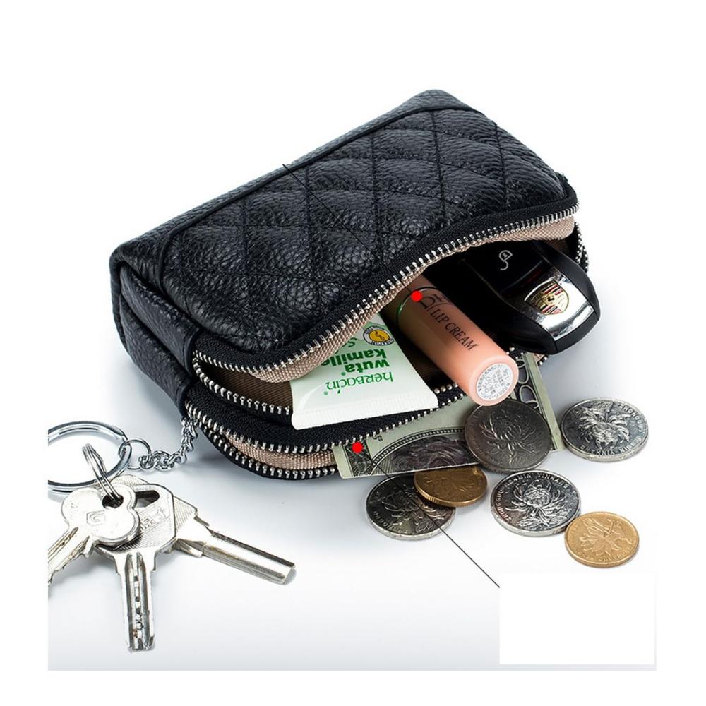 Damen Mädchen Leder Münzbörse Portemonnaie Geldbeutel Mini Münztaschen Münzbörse Schlüsselanhänger 2 Reißverschlusstaschen Damen Geldbörse für Kleingeld (Beige