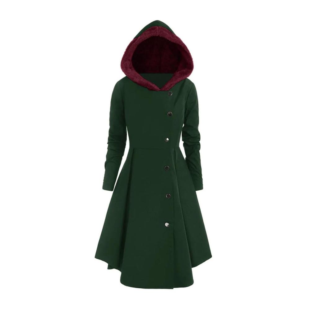 Elegantes Damencape aus weichem Fleece mit asymmetrischem Saum und Kapuze für Herbst/Winter