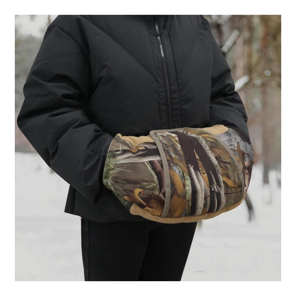 Ultimativer Tarn-Handschuhwärmer mit Reißverschluss und Sichtfenster-Design für Jäger Isolierte Handwärme-Manschette mit verstellbarem Schultergurt und Tasche für Tarnzubehör