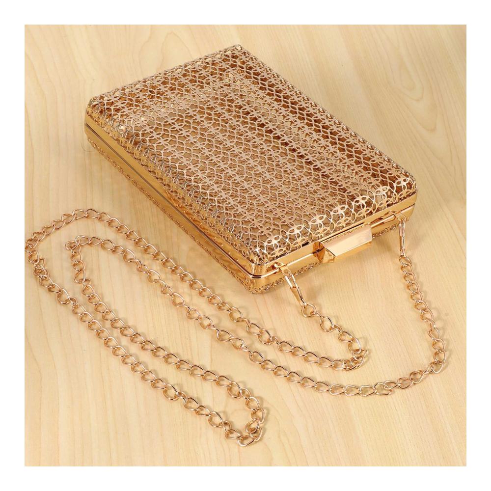 Einzigartiger Modestil Edle Clutch Handtasche in Gold Damen Abendtasche mit Metall Hohl Cage Design perfekt für stilvolle Schulter- und Umhängetaschen