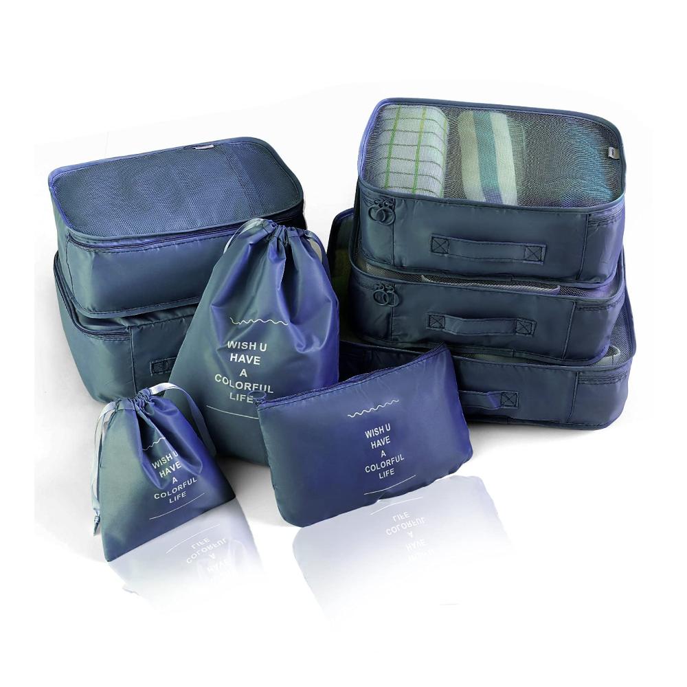 Perfekte Reisebegleiter 8-teilige Kofferorganizer-Sets in Marineblau mit wasserdichten Schuhbeuteln und Kompressionsbeuteln für stressfreies und organisiertes Reisen! Entdecken Sie jetzt! 🌟