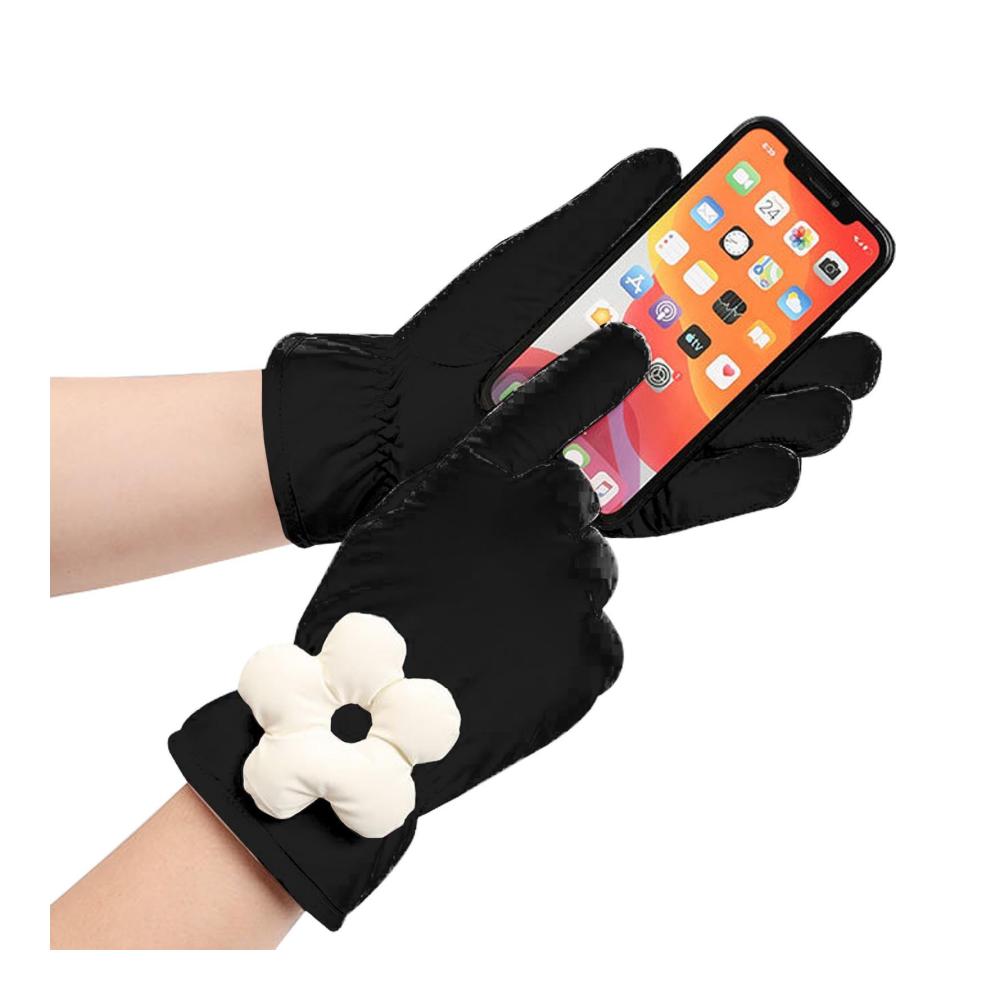 Stilvolle Touchscreen-Handschuhe mit Blumenmuster | Damen Winterhandschuhe für kalte Tage | Warme Thermohandschuhe für Mädchen | Perfekte Ausrüstung gegen Kälte