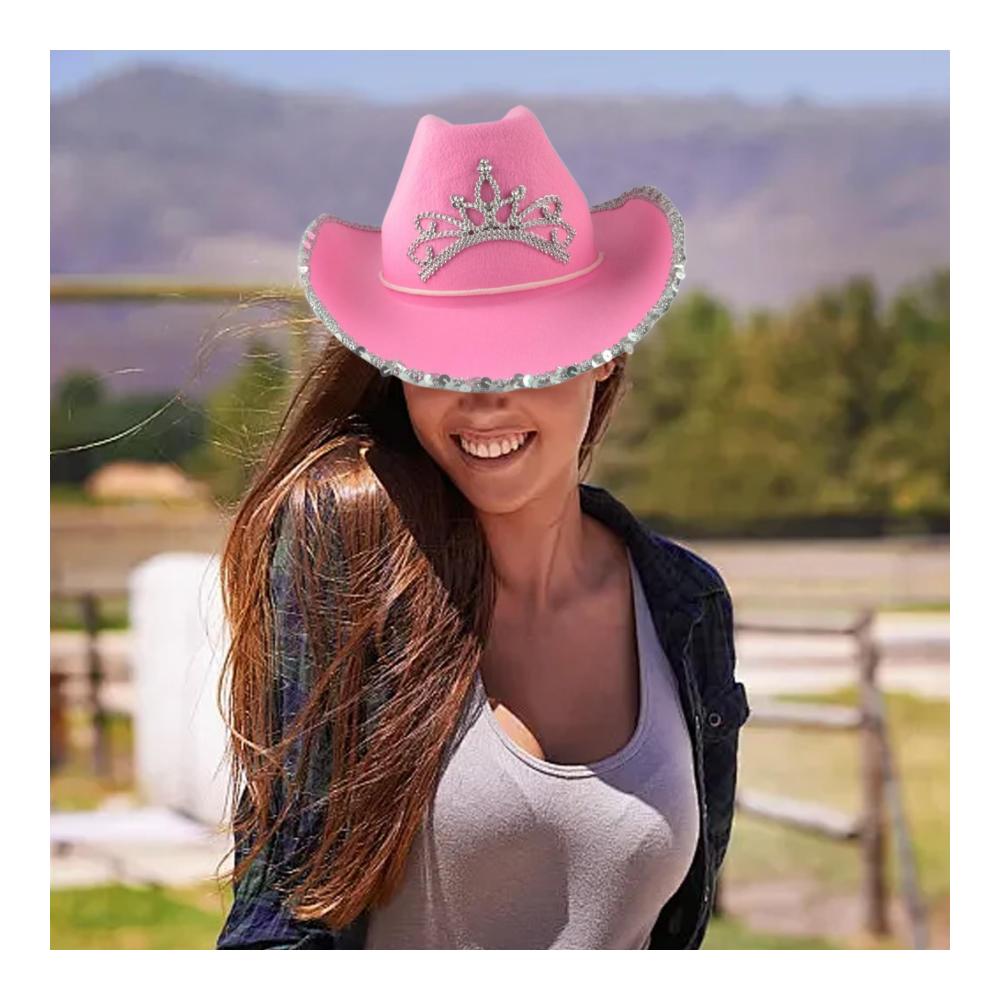 Stilvoller Cowboyhut für Damen Elegantes Tiara-Muster und authentisches Design - Perfektes Accessoire für Western-Partys und Kostüm-Outfits