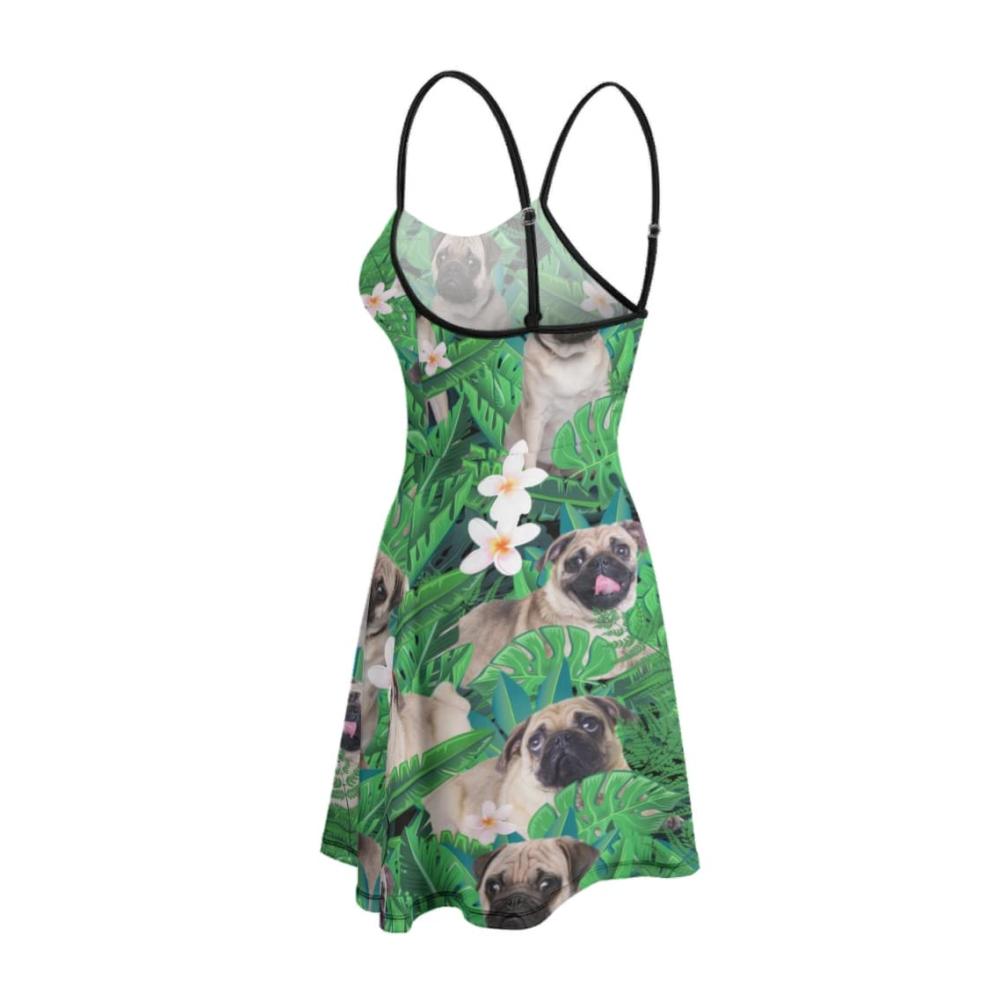 Einladendes Damen Swing Kleid Tropische Grüne Pflanzen & Palm Monstera Motive Verstellbare Spaghetti-Träger Knielang für Sommerfreizeit