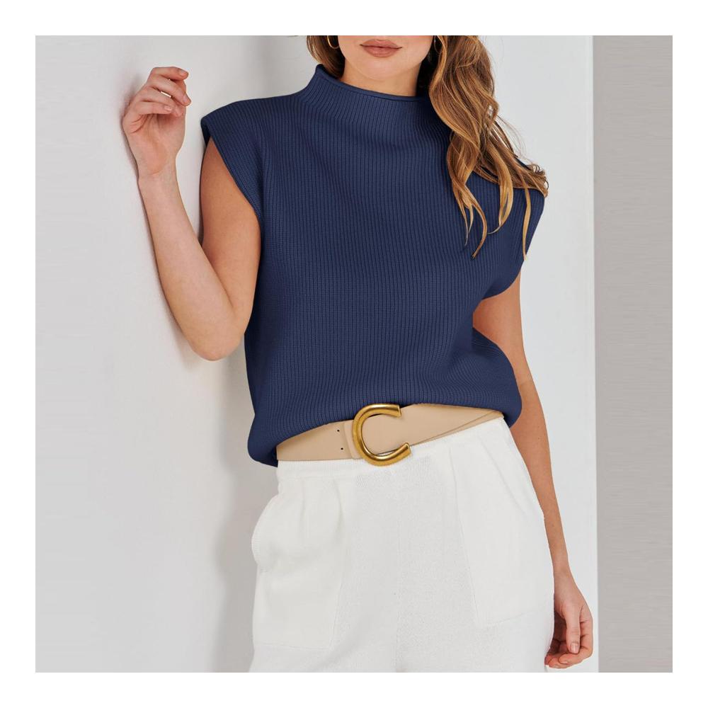Stilvoller Damen Pullunder Kuscheliger Basic Strick mit Stehkragen für einen lockeren trendigen Look - Ärmellose Strickweste in Loose Fit perfekt als Strick Tank Top