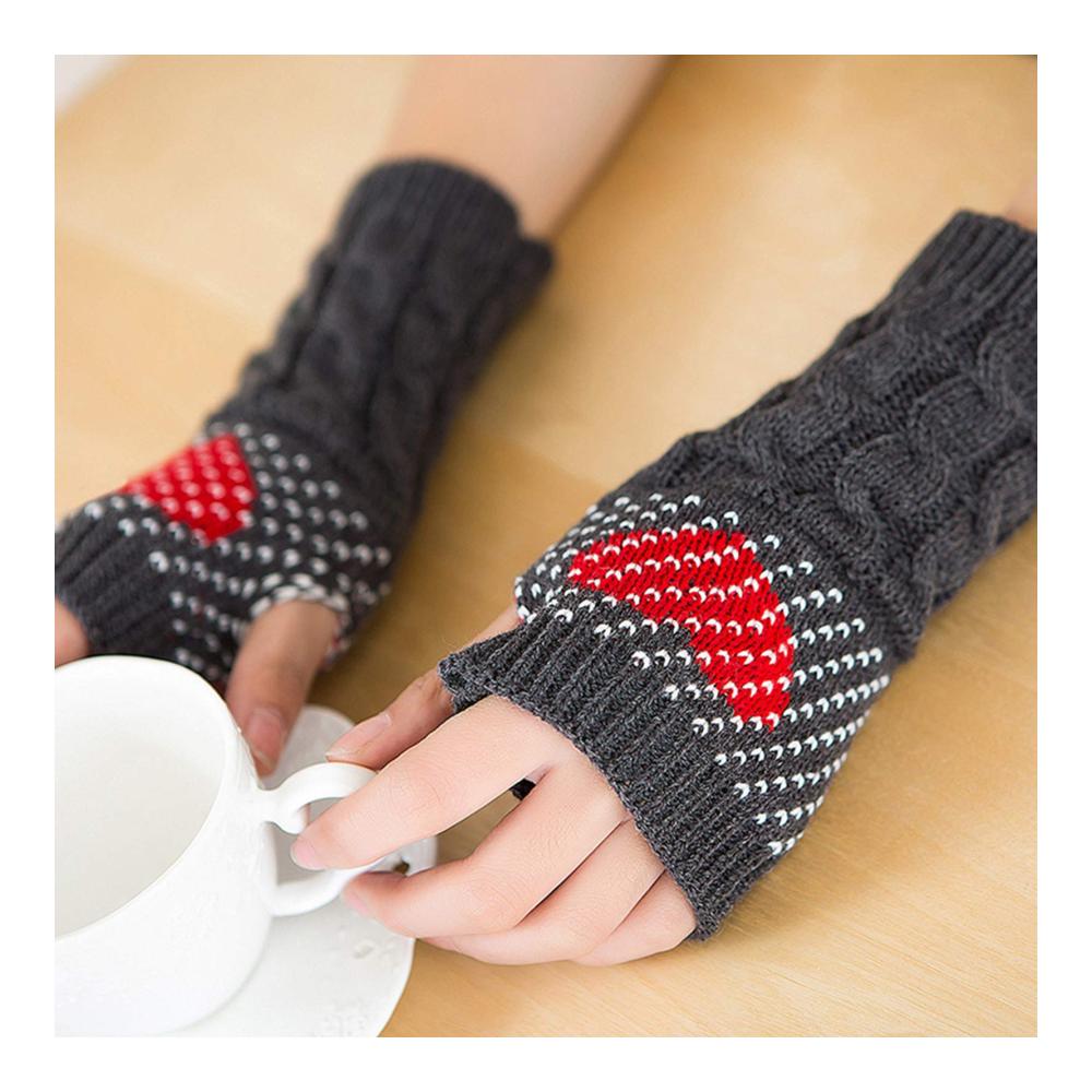 Entzückende Fingerfreiheit XuHang Damen Winterhandschuhe - Strickmuster mit süßem Herz-Jacquard für Spaziergänge Laufen und Radfahren mit Hund