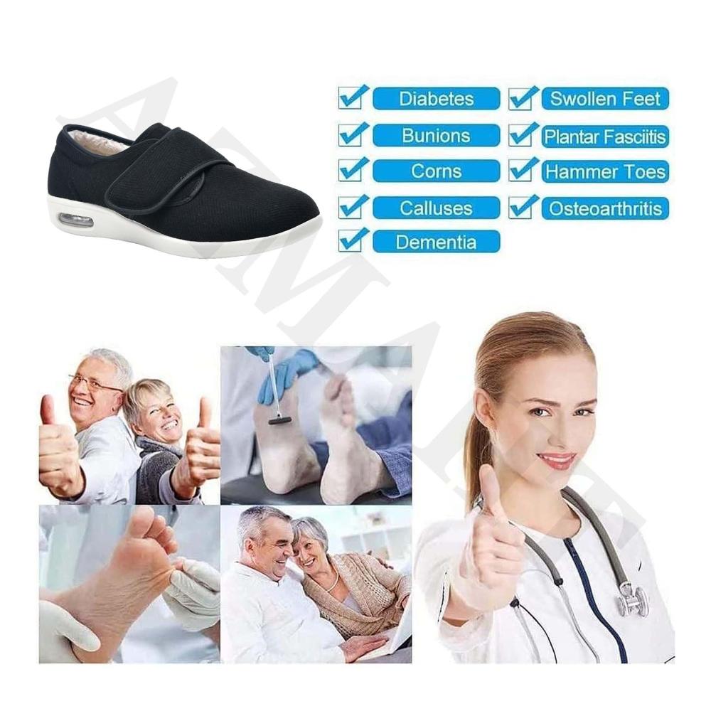 Bequeme Orthopädische Hausschuhe für Damen und Herren | Warme Slip-On Loafers mit Klettverschluss | Gesundheitsschuhe für Breite Füße | Komfortabler Gehkomfort