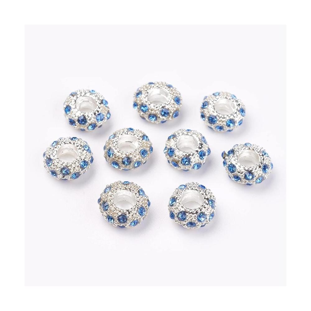 Entdecken Sie die Schönheit von Edelsteinen 100 Stück Legierungs-Strass europäische Perlen - Große Lochperlen Rondelle Metall gemischt 11x6mm - Loch 5mm